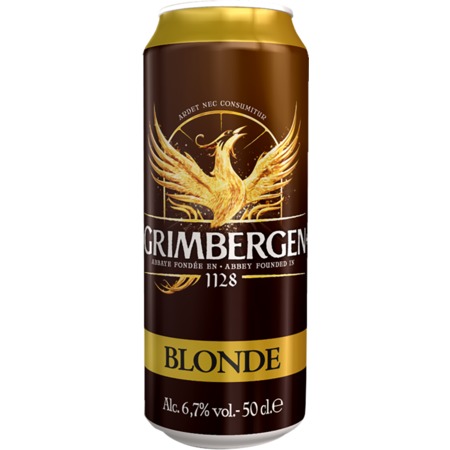 Напиток, изготовленный на основе пива (напиток пивной) "Grimbergen Blonde" ("Гримберген Блонд"), пастеризованный, 6,7%, ж/б, 0,5л. по акции в Пятерочке