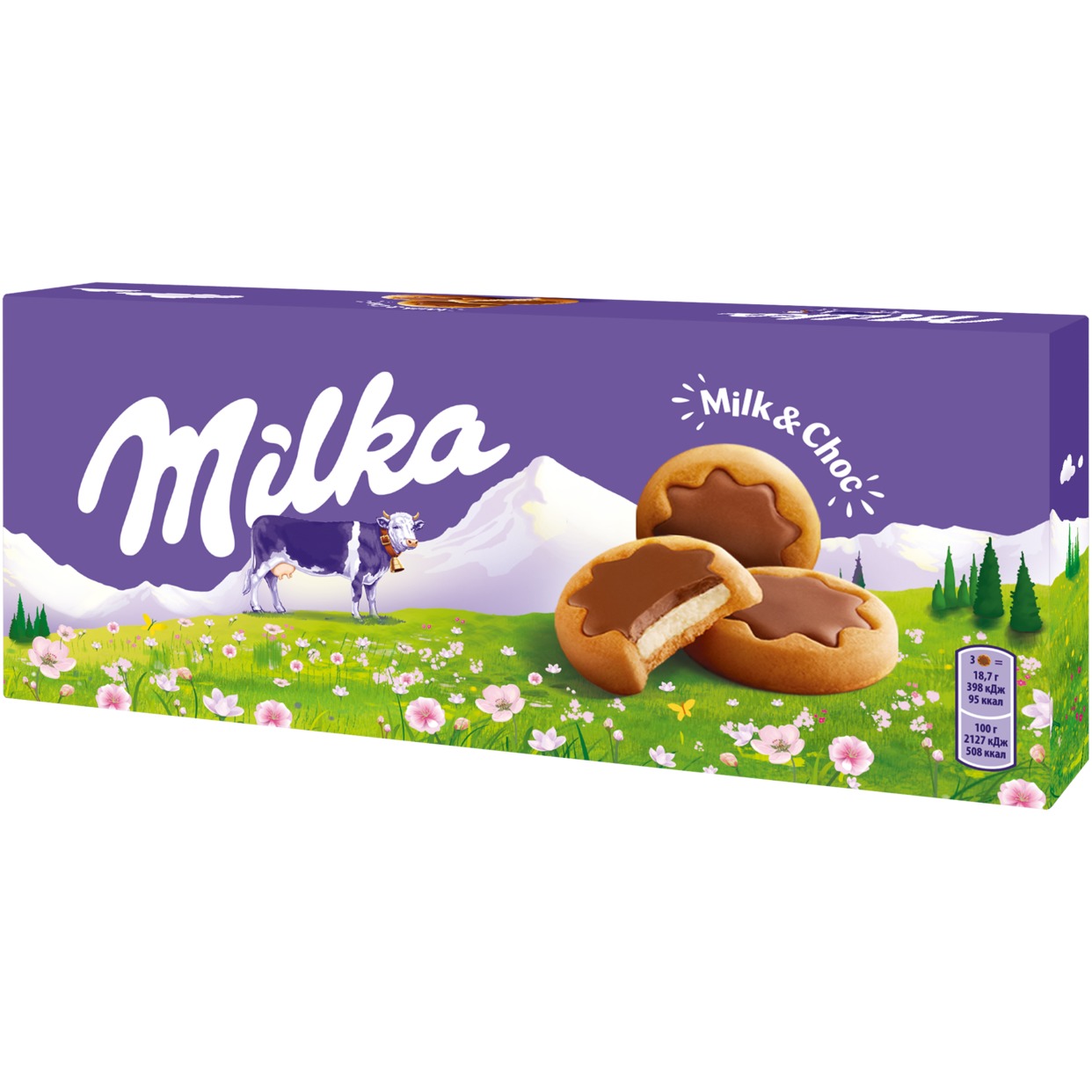 Печенье «Милка» с молочной начинкой, частично покрытое молочным шоколадом 187 г x 16 КР по акции в Пятерочке