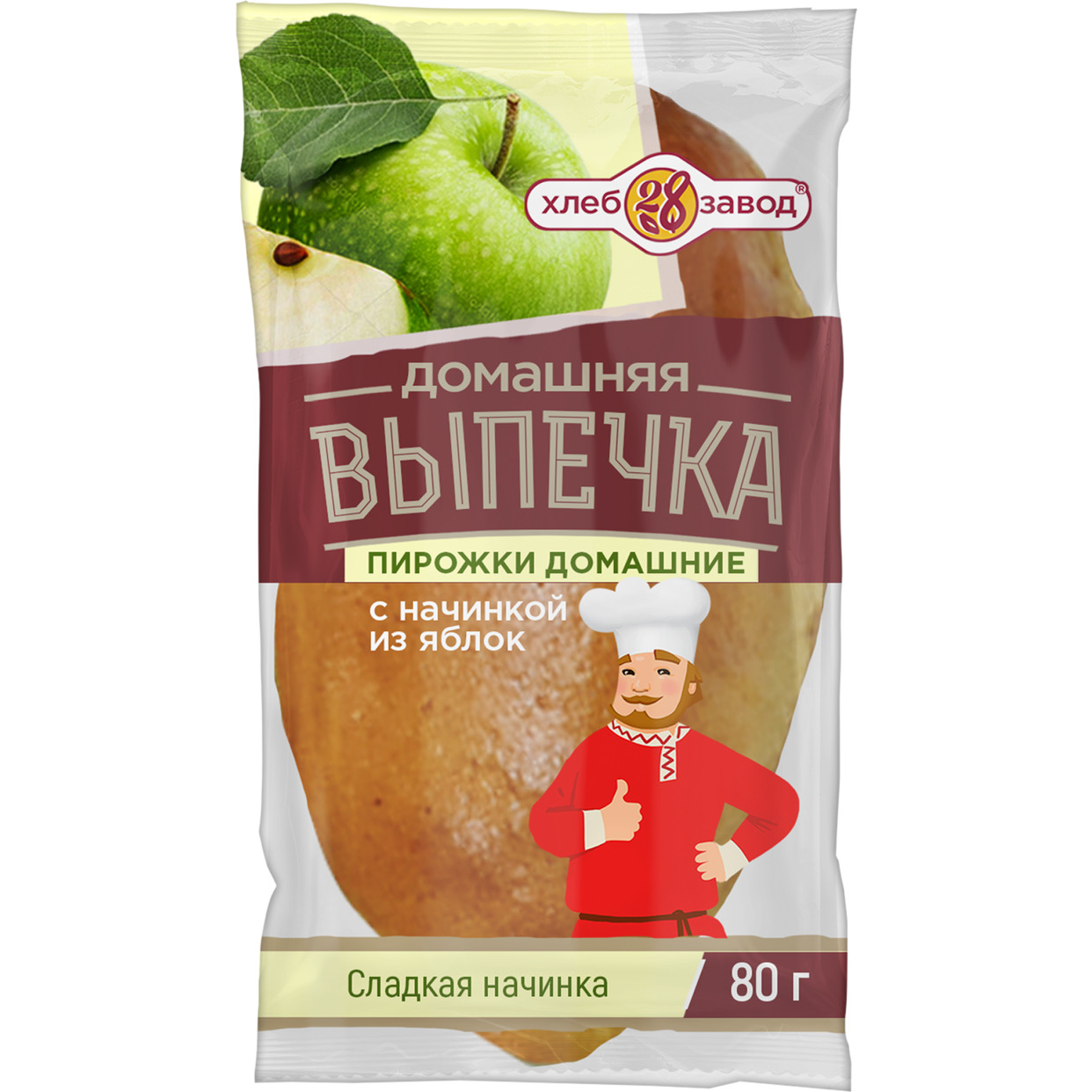 Пирожок Хлебозавод №28 с яблоком 80г по акции в Пятерочке