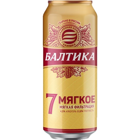 Пиво Балтика Мягкое №7 светлое пастеризованное, 4,7% 0,45л ж/б