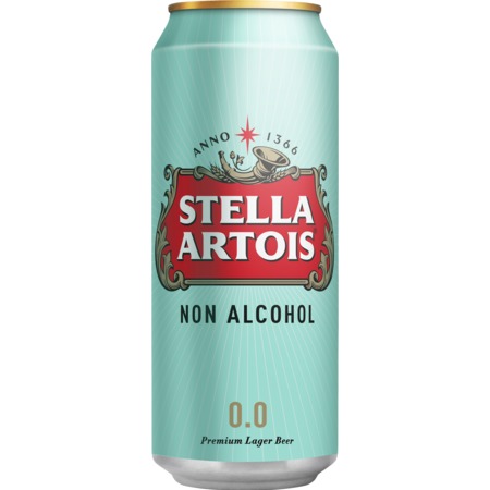 Пиво "Стелла Артуа безалкогольное" светлое пастеризованное. Ж/б б/а Объем 0,45 л. по акции в Пятерочке