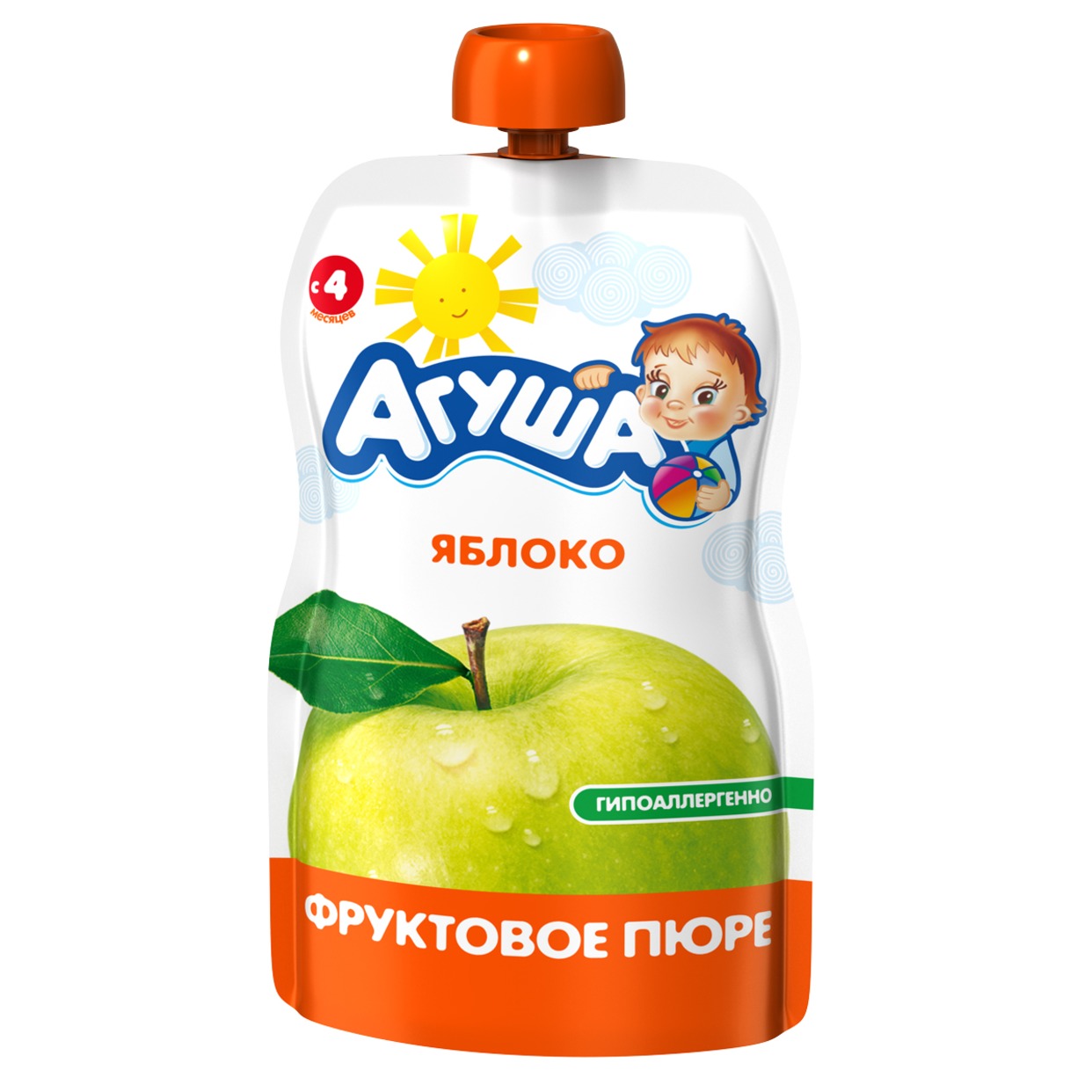 Пюре фруктовое "Агуша" Яблоко 0.0% 90г Pouch-pack. по акции в Пятерочке