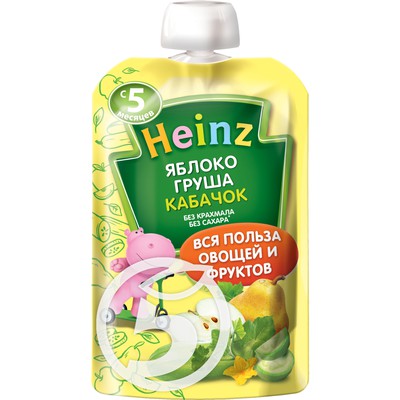 Пюре "Heinz" яблоко-груша-кабачок 90г по акции в Пятерочке