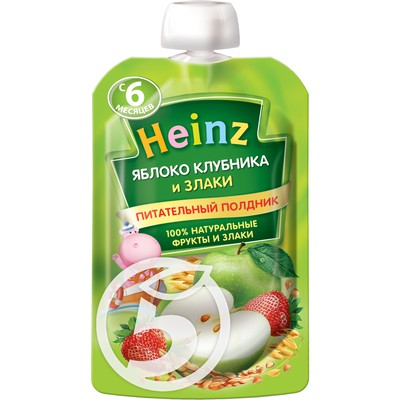 Пюре "Heinz" яблоко, клубника, злаки 90г по акции в Пятерочке