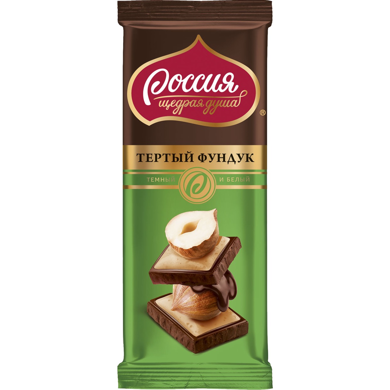 «Россия» - Щедрая душа! Темный шоколад и белый шоколад с фундуком 85г