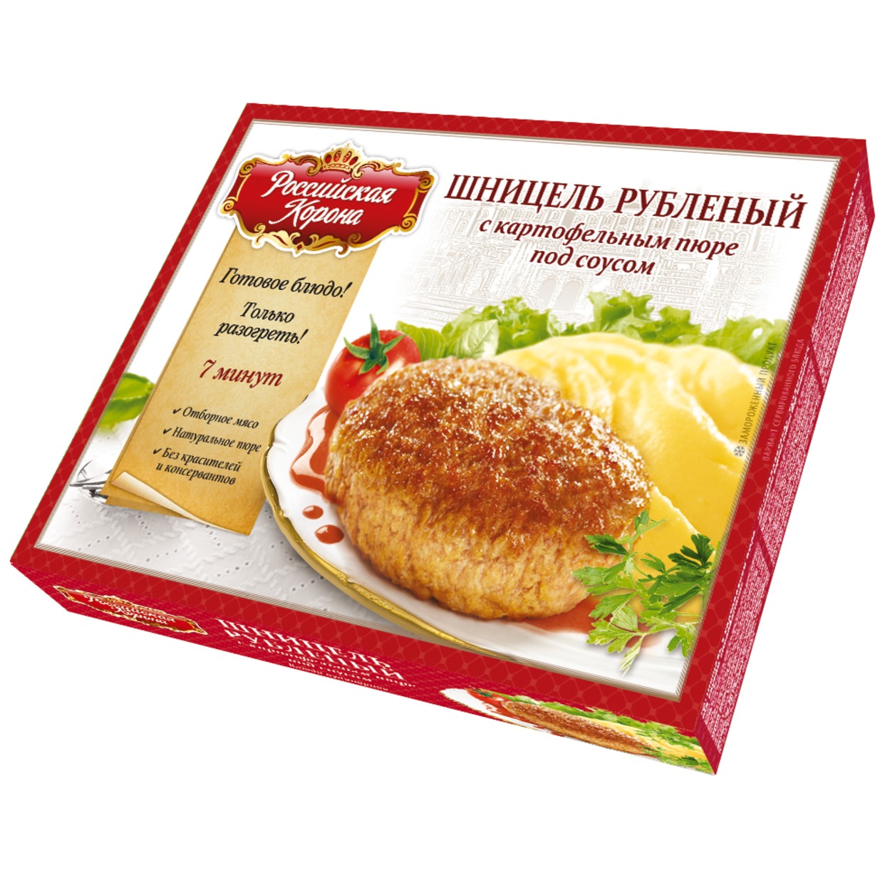 Шницель Российская Корона с картофельным пюре под соусом 300г