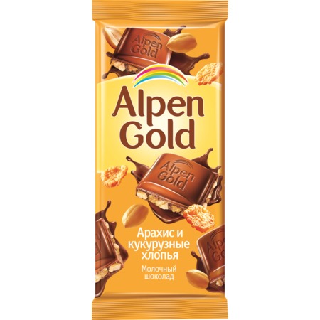 Шоколад Alpen Gold, арахис-кукурузные хлопья, 90 г