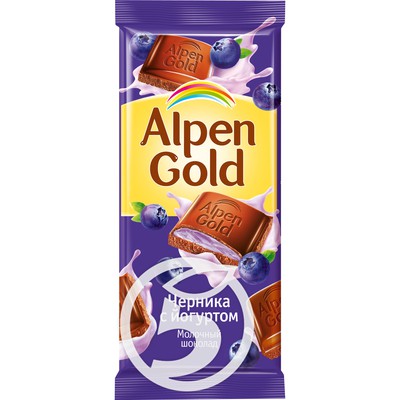 Шоколад "Alpen Gold" молочный с чернично-йогуртовой начинкой 90г
