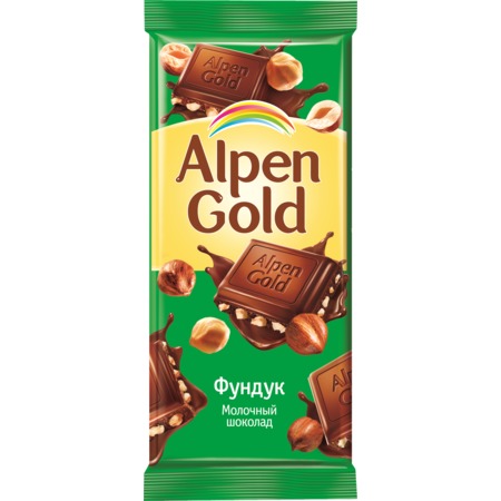 Шоколад Alpen Gold*, молочный с фундуком, 90 г *Альпен Гольд