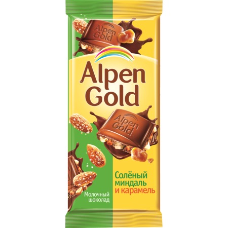 Шоколад Alpen Gold, соленый миндаль-карамель, 90 г по акции в Пятерочке