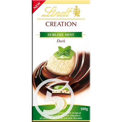 Шоколад "Lindt" Creation Темный с мятной начинкой и зернами
какао 100г