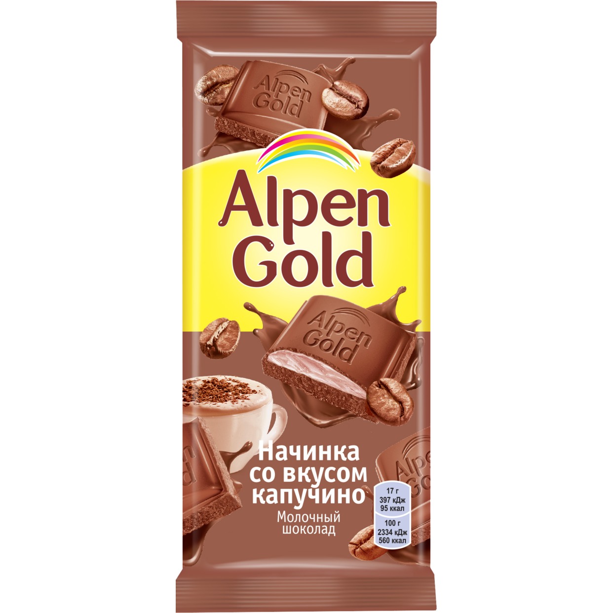 Шоколад молочный Alpen Gold Альпен Гольд с начинкой со вкусом капучино, 85г по акции в Пятерочке