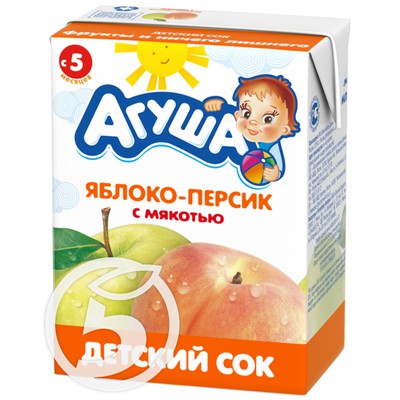 Сок "Агуша" Яблоко-персик с мякотью 200мл по акции в Пятерочке