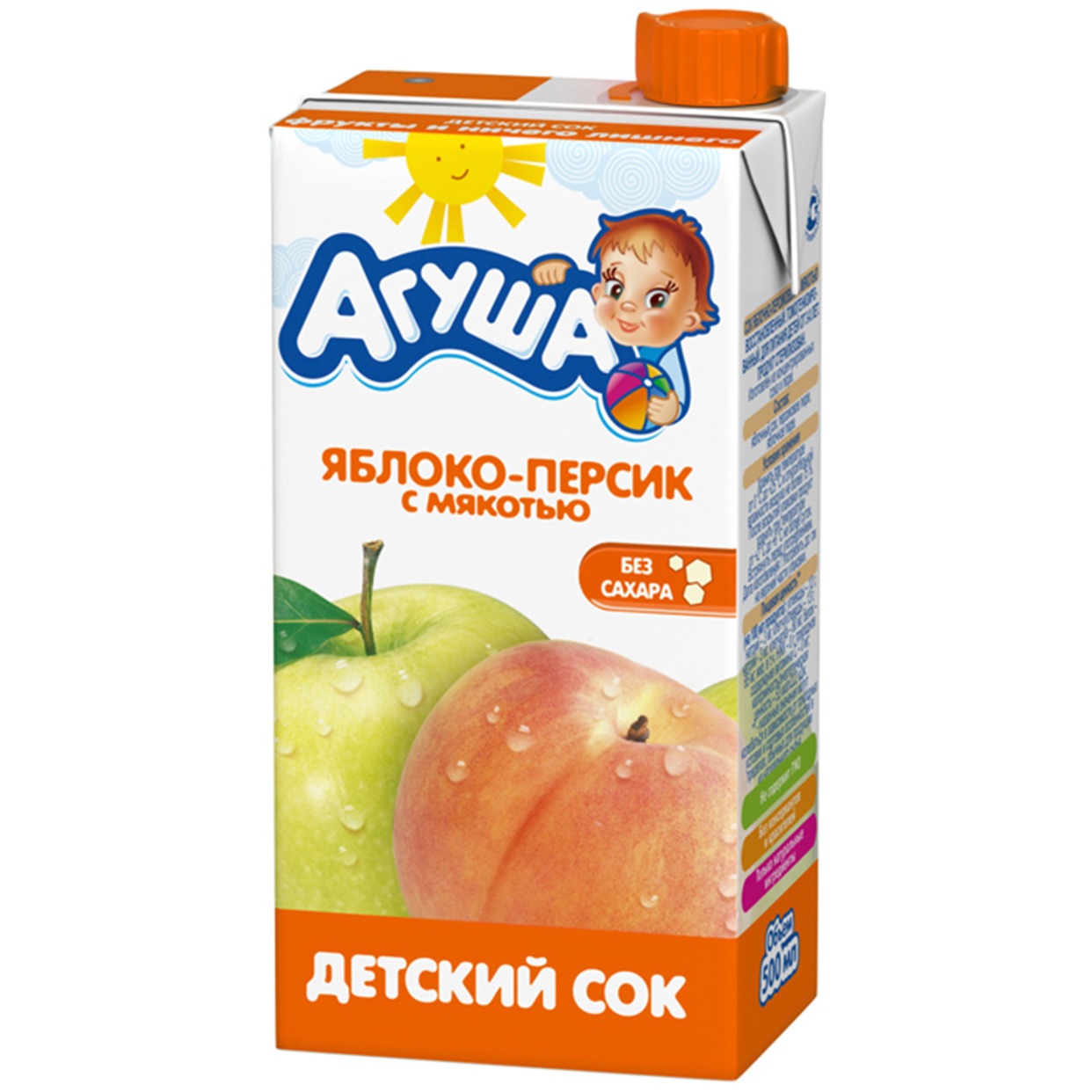 Сок Агуша Яблоко-персик с мякотью 500 мл по акции в Пятерочке