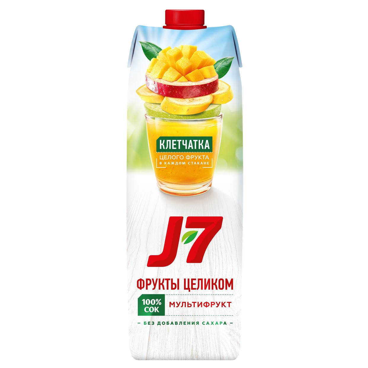 Сок мультифруктовый с мякотью "J7" 0,97л. для детского питания по акции в Пятерочке