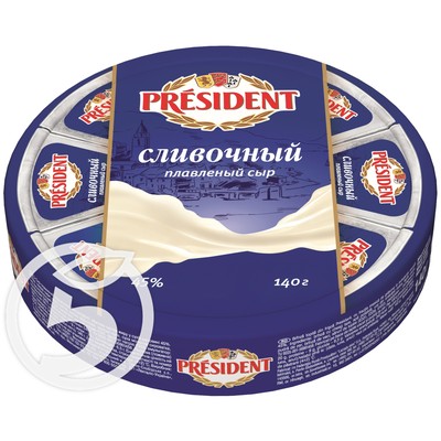 Сыр "President" плавленый Сливочный 45% 140г по акции в Пятерочке
