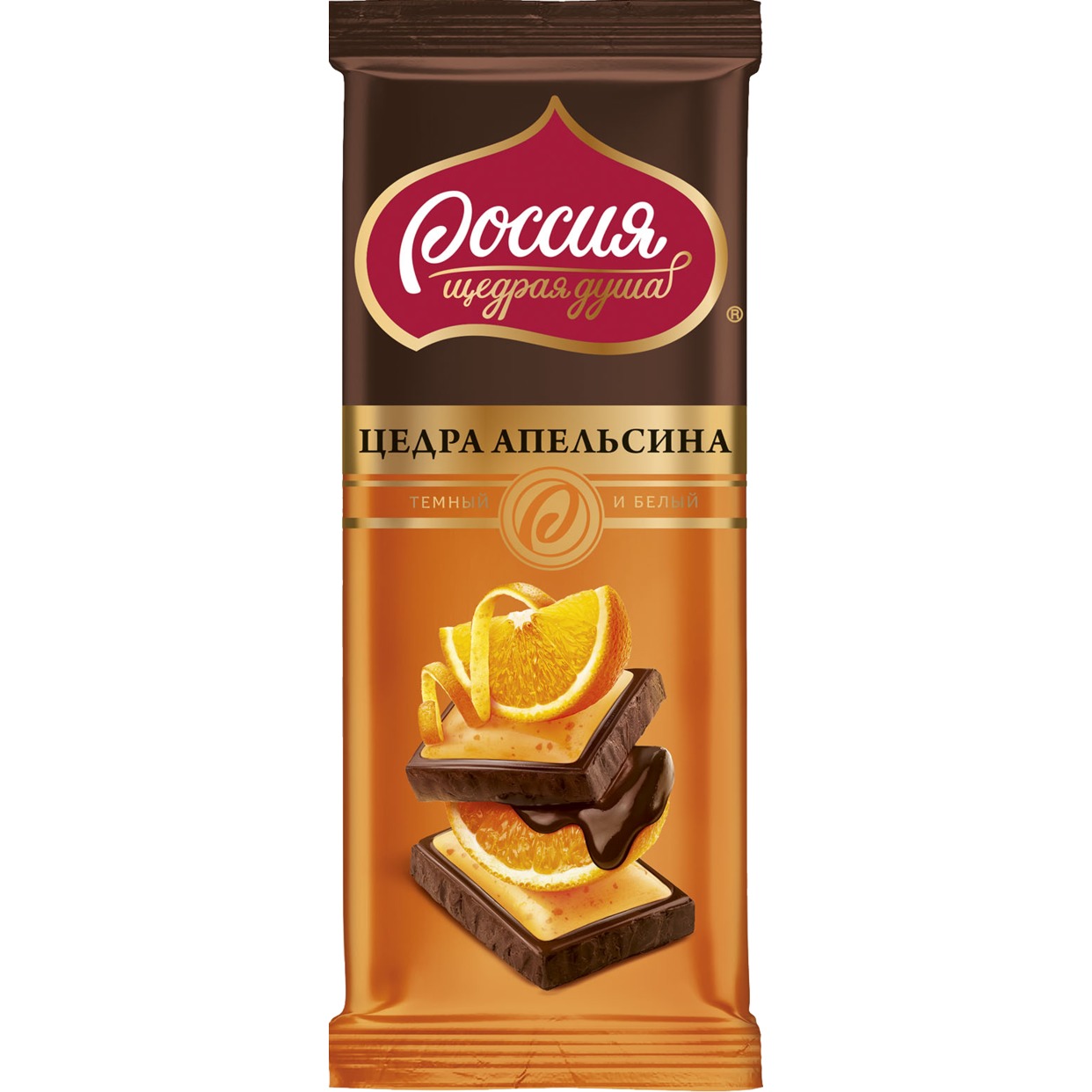 Темный шоколад и белый шоколад с цедрой апельсина, 85 г по акции в Пятерочке