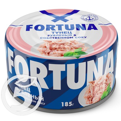 Тунец "Fortuna" натуральный рубленый в собственном соку 185г по акции в Пятерочке