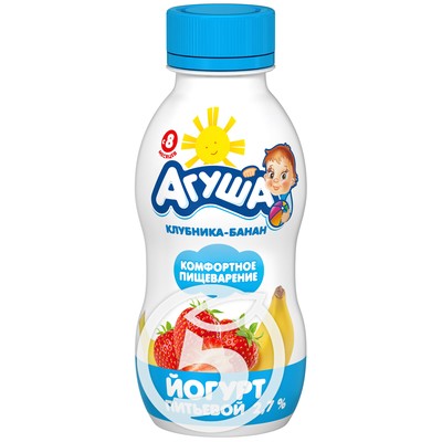 Йогурт "Агуша" питьевой клубника-банан для детей 2.7% 200г по акции в Пятерочке