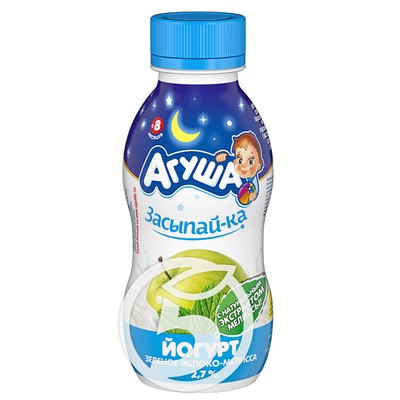 Йогурт "Агуша" питьевой Засыпай-ка Зеленое яблоко-мелисса 2.7% 200г