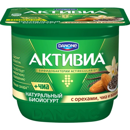 Йогурт Активиа, орехи-семена чиа-ваниль, Danone, 3,1%, 150 г по акции в Пятерочке