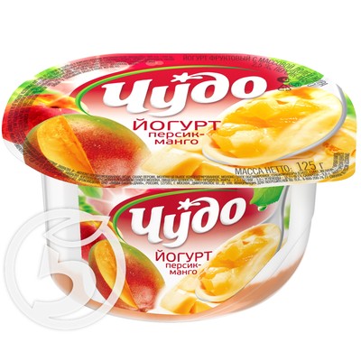Акция в Пятерочке на Йогурт "Чудо" Персик-манго 2,5% 125г