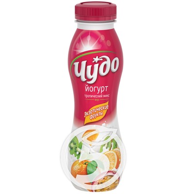 Йогурт "Чудо" питьевой Тропический Микс Экзотические фрукты 2.4% 270г