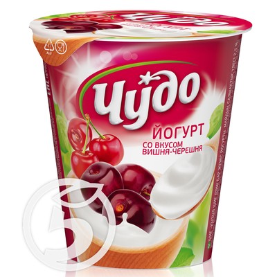 Йогурт "Чудо" вишня-черешня 2,5% 290г по акции в Пятерочке