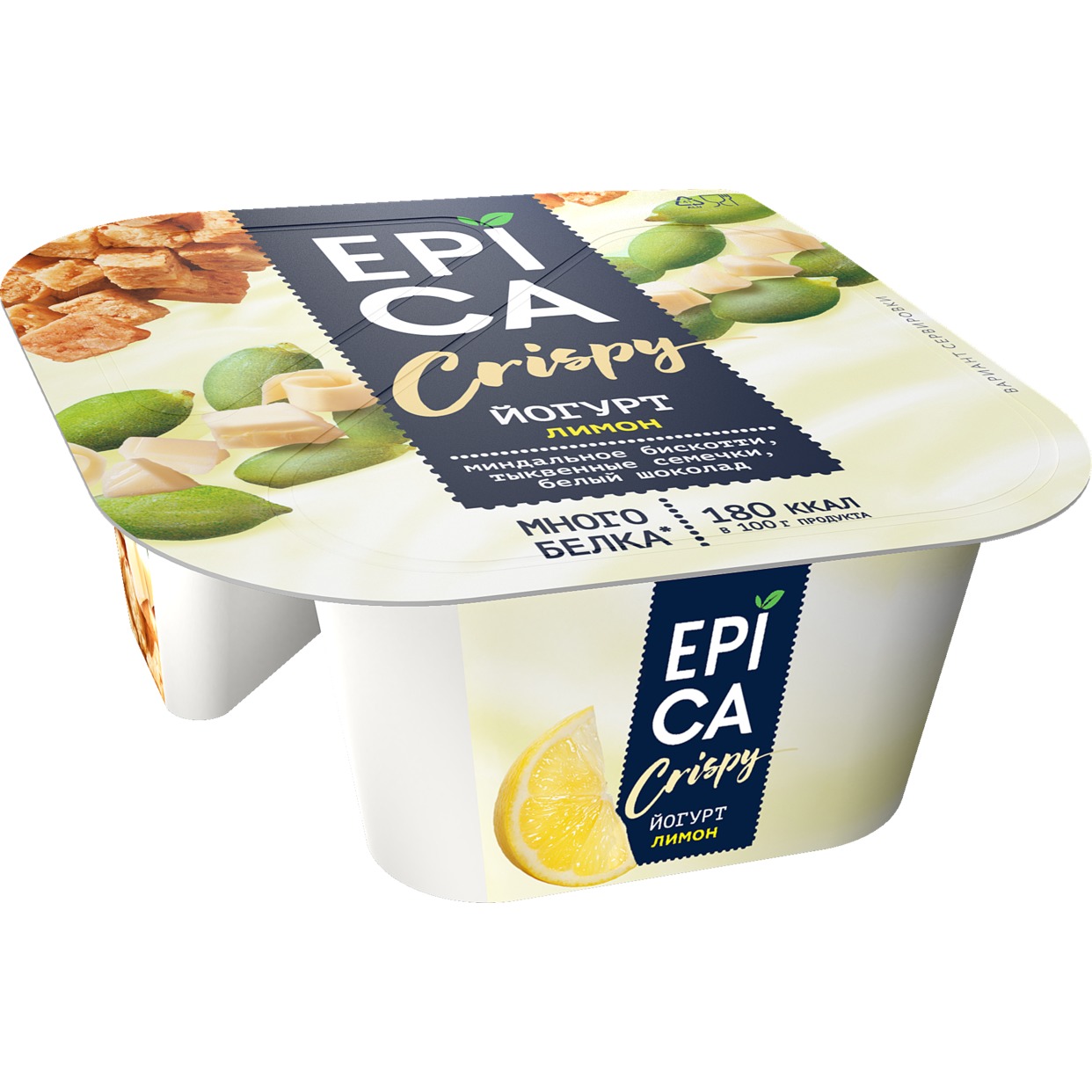 Йогурт Epica Crispy,лимон, 8,6%, 140 г по акции в Пятерочке