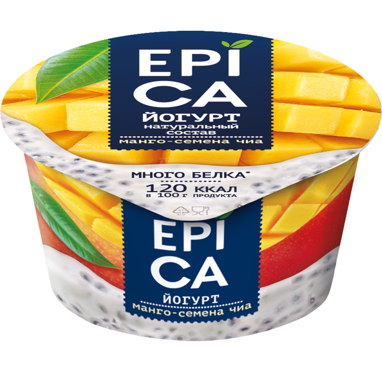 Йогурт Epica, манго-семена чиа, 130 г по акции в Пятерочке