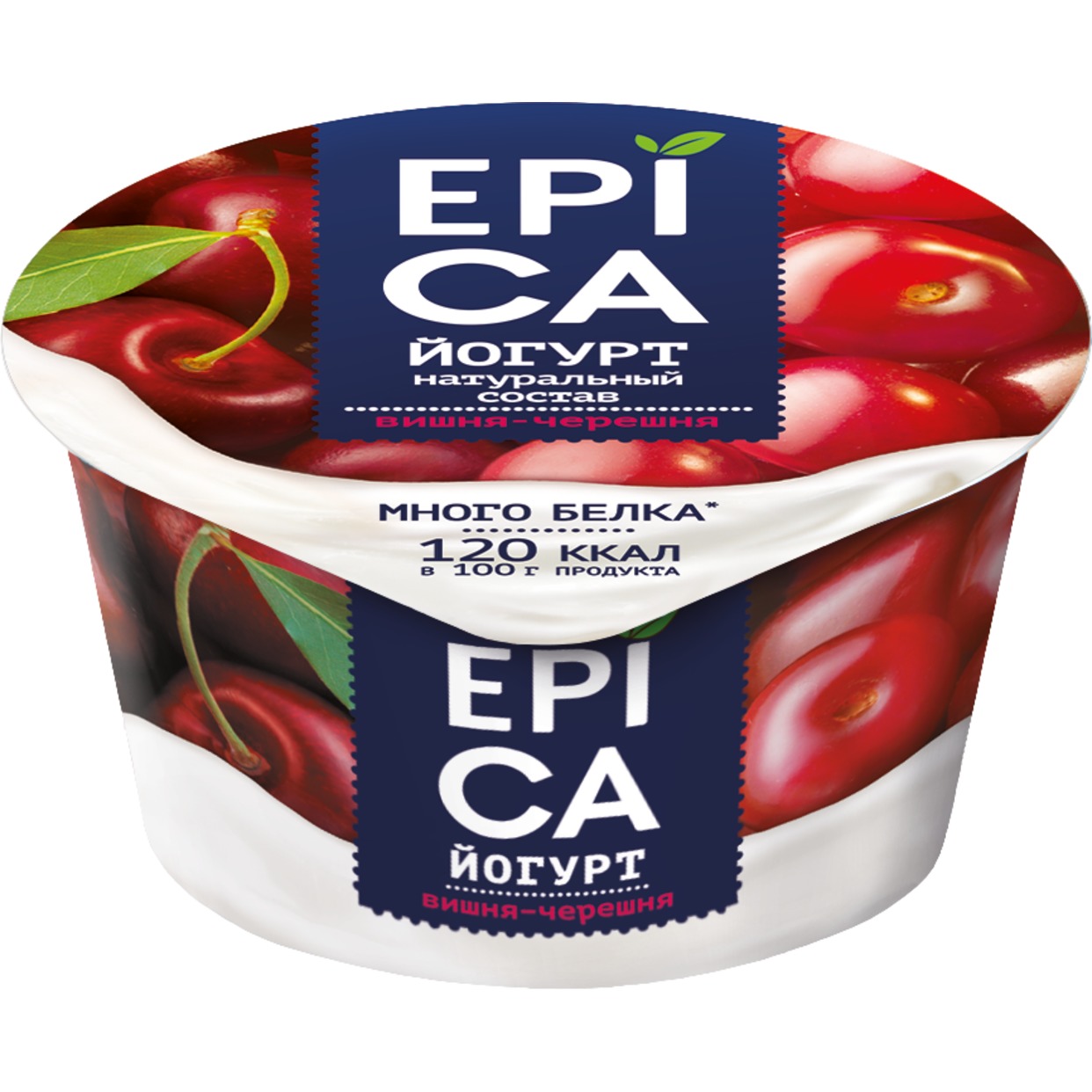Йогурт с вишней и черешней "EPICA". Массовая доля жира 4,8% 130г по акции в Пятерочке