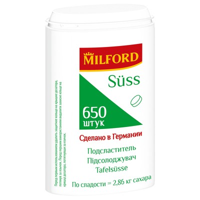 Заменитель сахара "Milford" Suss с дозатором 39г по акции в Пятерочке