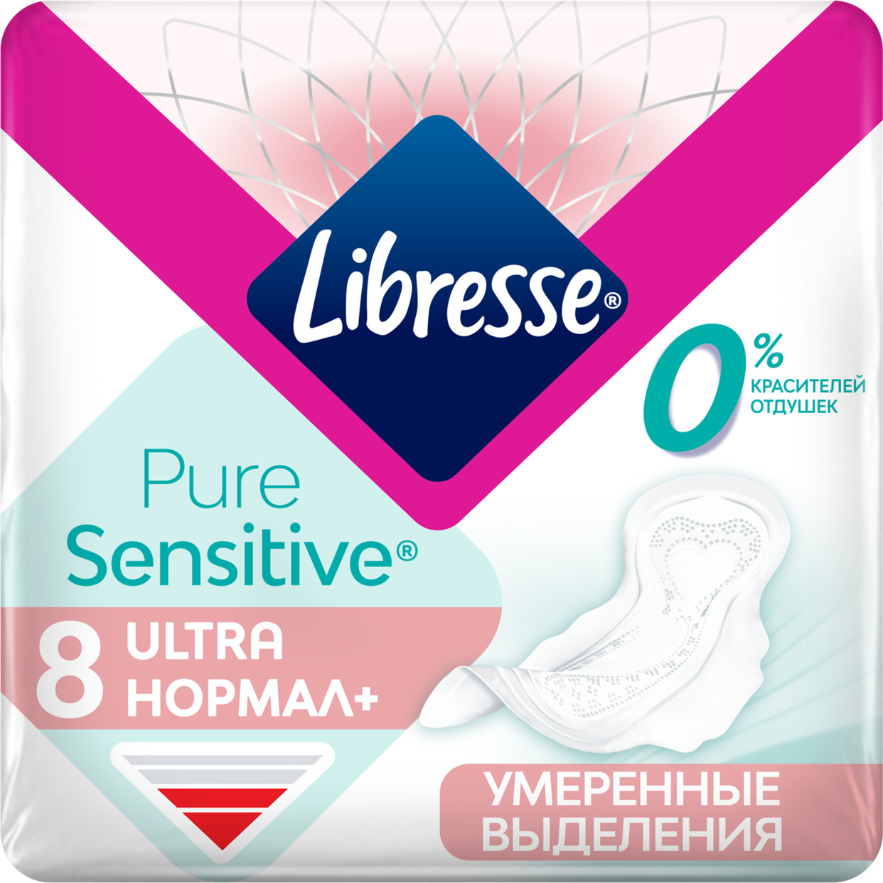 Женские ультратонкие Гигиенические прокладки Либресс puresensitive ultra Нормал + для критических дней (менструаций) с мягкой поверх ностью 8 шт