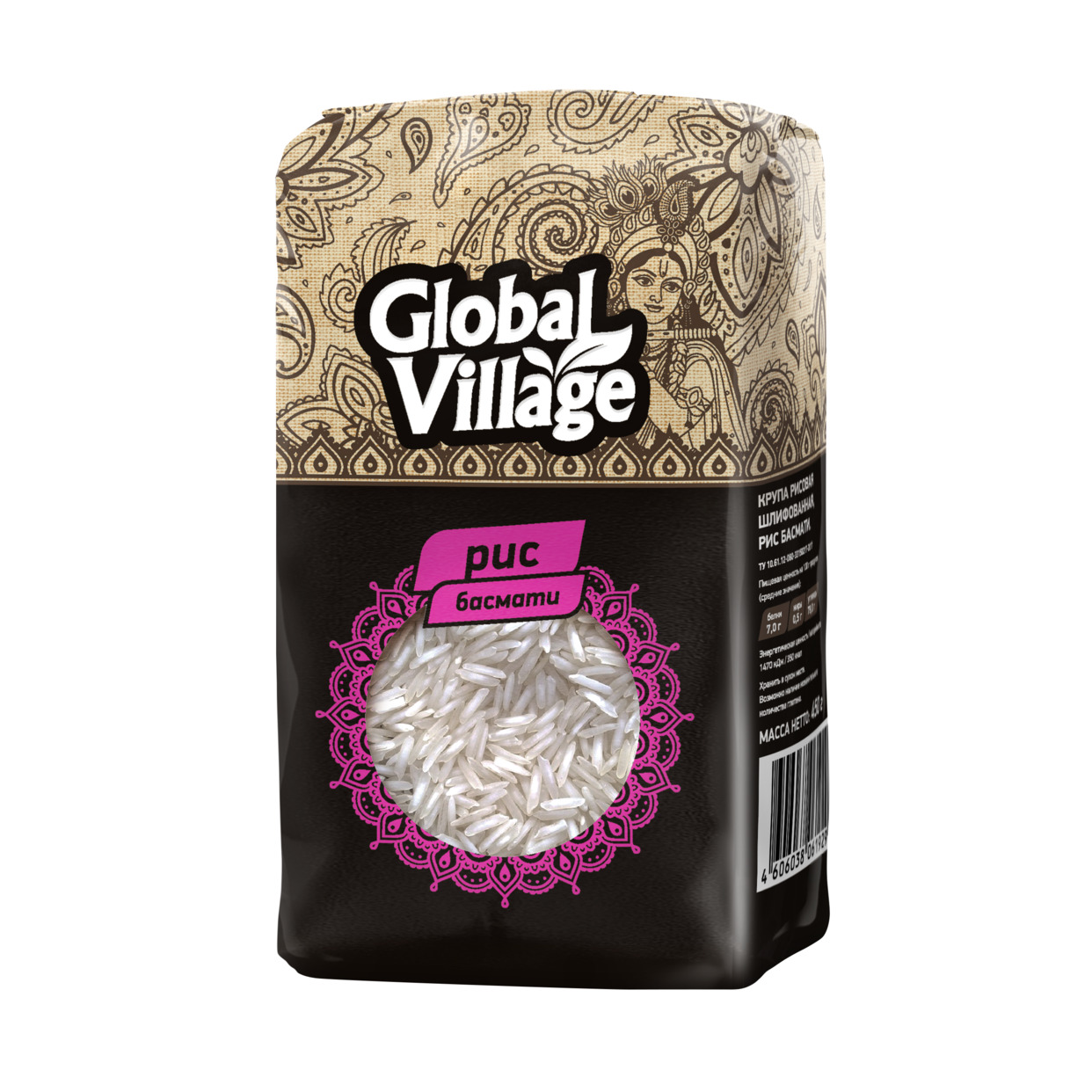 GLOBAL VILLAGE Крупа рисовая шлифованная. Рис Басмати 450г по акции в Пятерочке