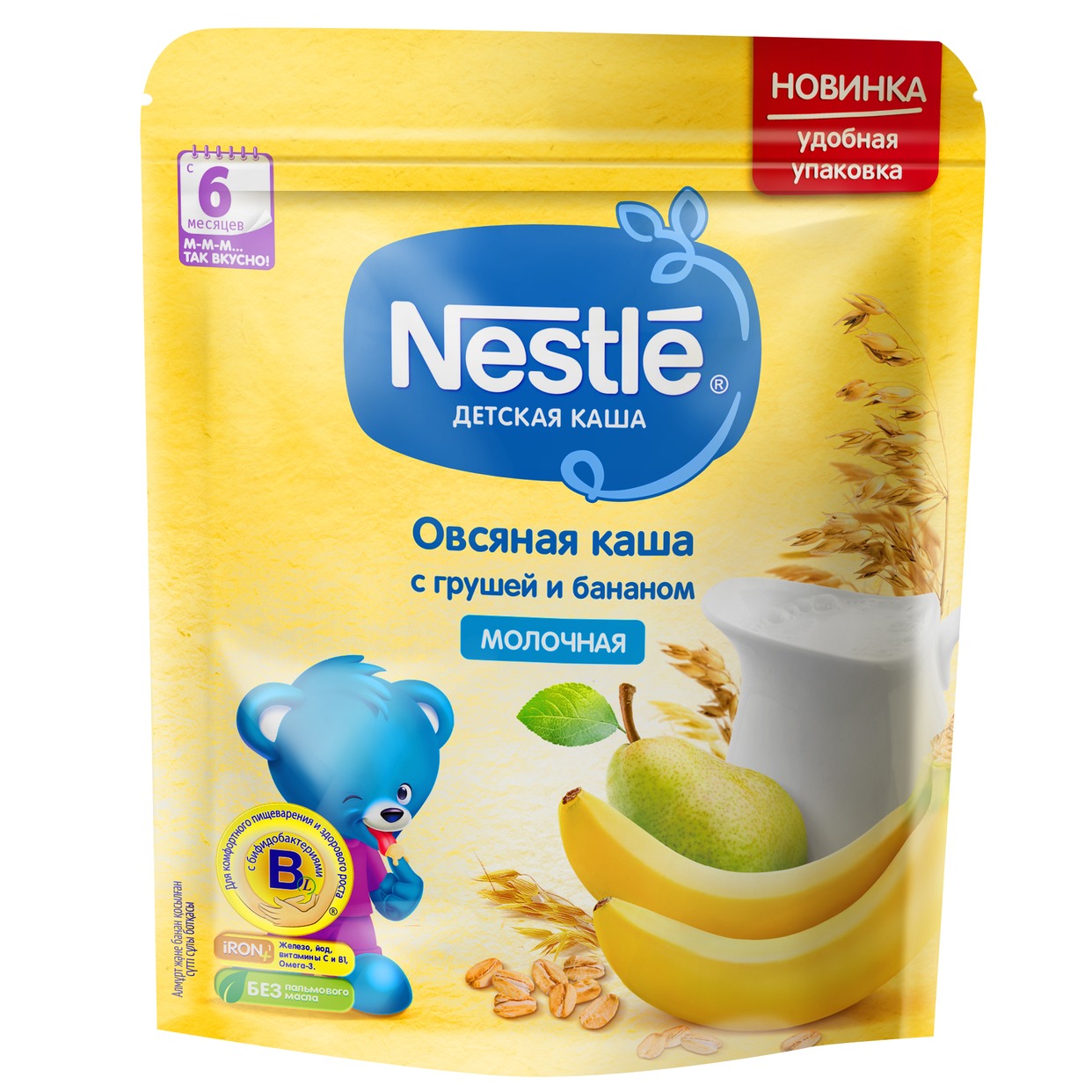 Акция в Пятерочке на Каша Nestle Молочная овсяная с грушей и бананом 220г