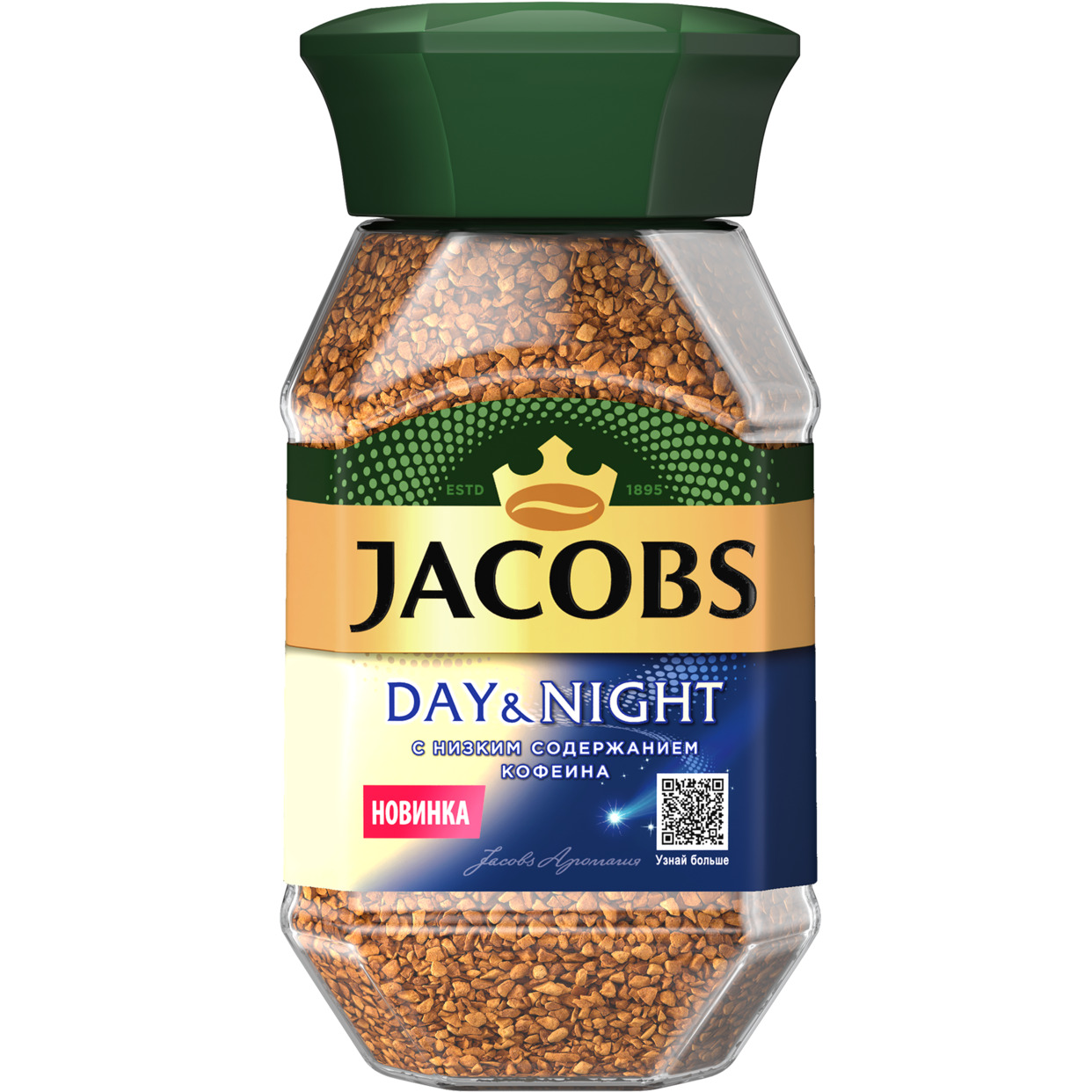 Кофе натуральный растворимый сублимированный декофеинизированный JACOBS Day&Night (День и Ночь) 95г по акции в Пятерочке