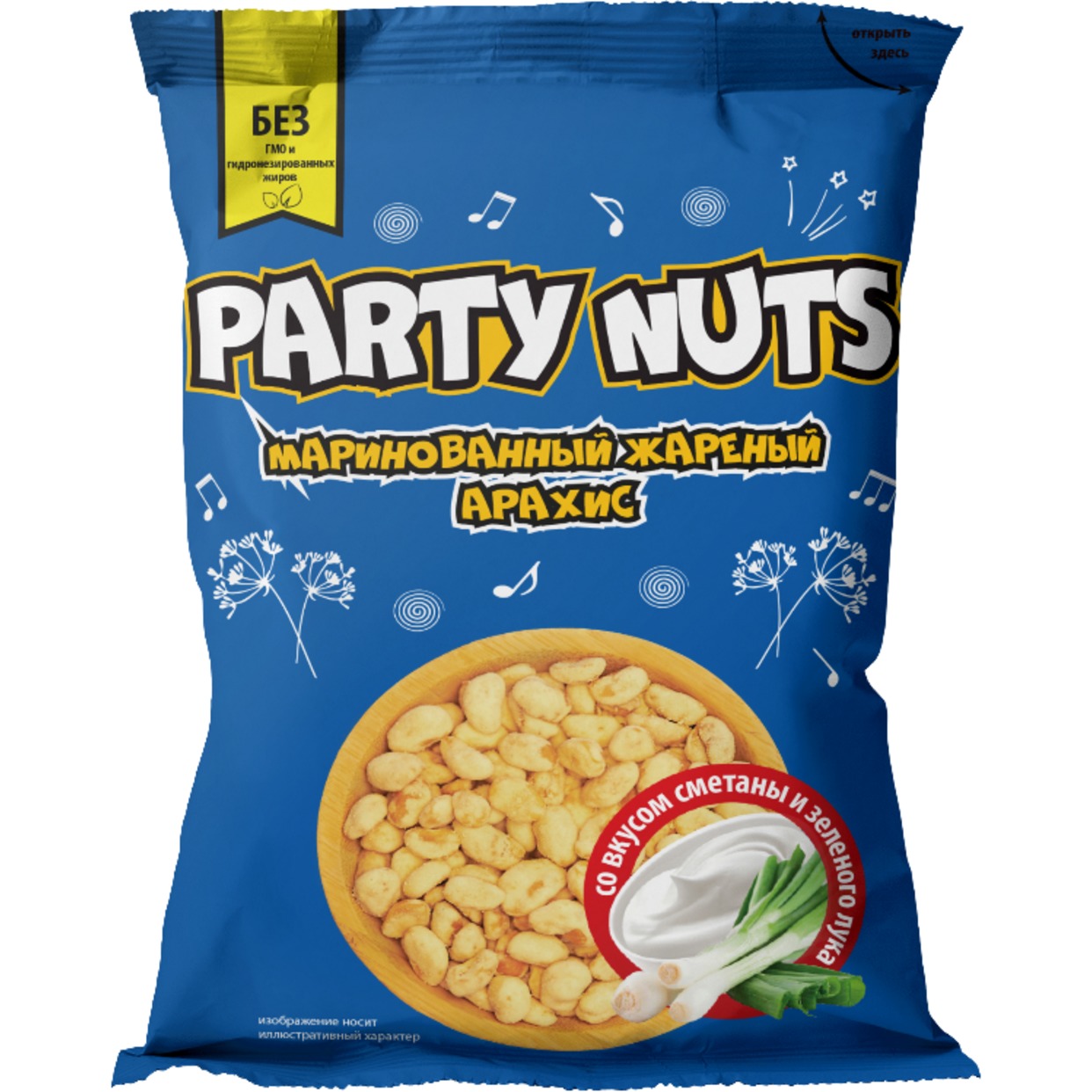 Маринованный жареный арахис со вкусом сметаны и зеленого лука "PARTY NUTS" 70 гр по акции в Пятерочке