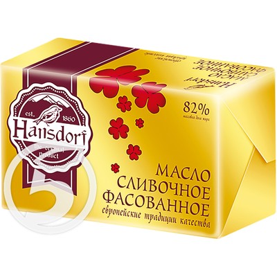 Акция в Пятерочке на Масло "Hansdorf" сладко-сливочное несоленое 82% 180г