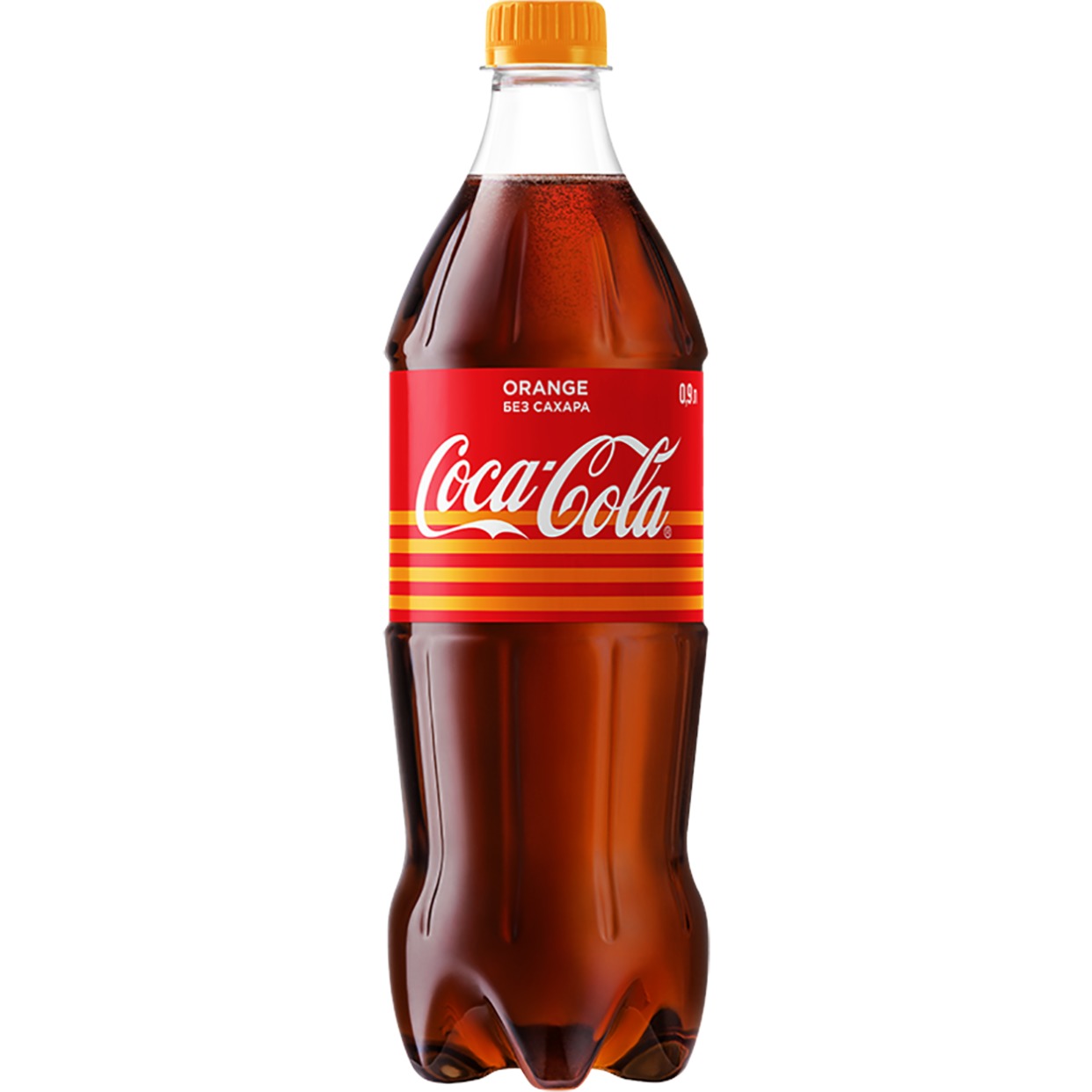 Акция в Пятерочке на Напиток "Кока-Кола со вкусом апельсина" (Coca-Cola Orange) б/алк.сил.газ.0,9л