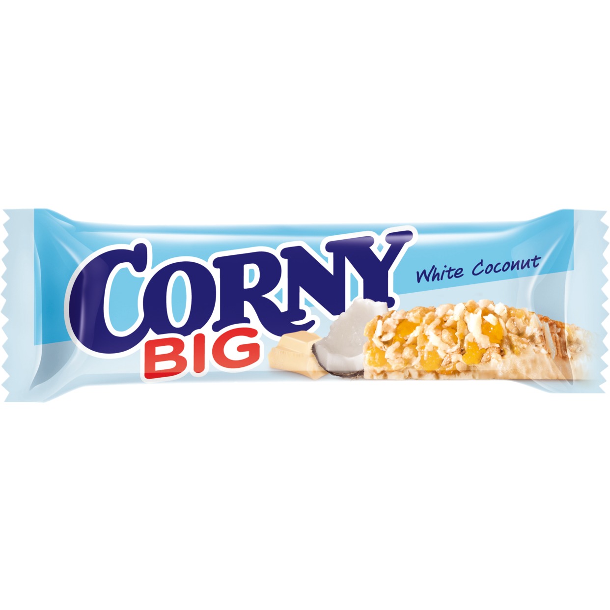 Акция в Пятерочке на Злаковая Полоска Corny Big, белый шоколад, 40 г